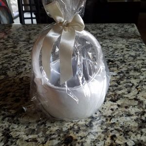 White satin flower girl basket